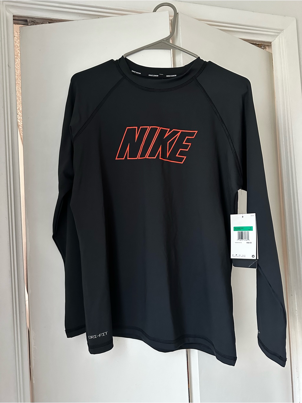 Nike Swim Black Long Sleeve Top With Orange Logo